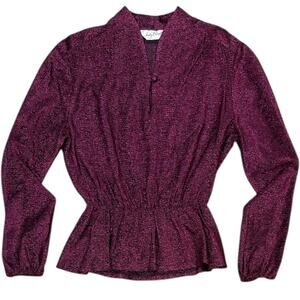 Vintage Judy Bond Metallic Sparkly Magenta Peplum Blouse